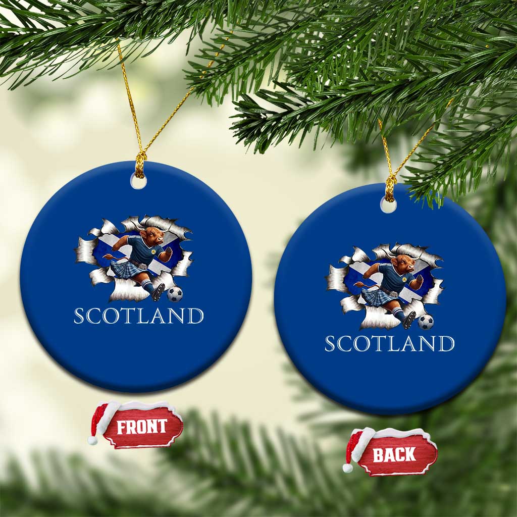 Funny Highland Cow in Kilt Footballer Ceramic Ornament We'll Be Coming Scottish Pride Football Fans TS02 1pc Blue Print Your Wear
