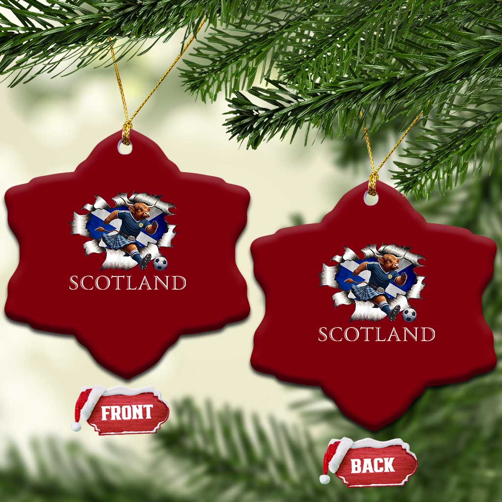 Funny Highland Cow in Kilt Footballer Ceramic Ornament We'll Be Coming Scottish Pride Football Fans TS02 Print Your Wear