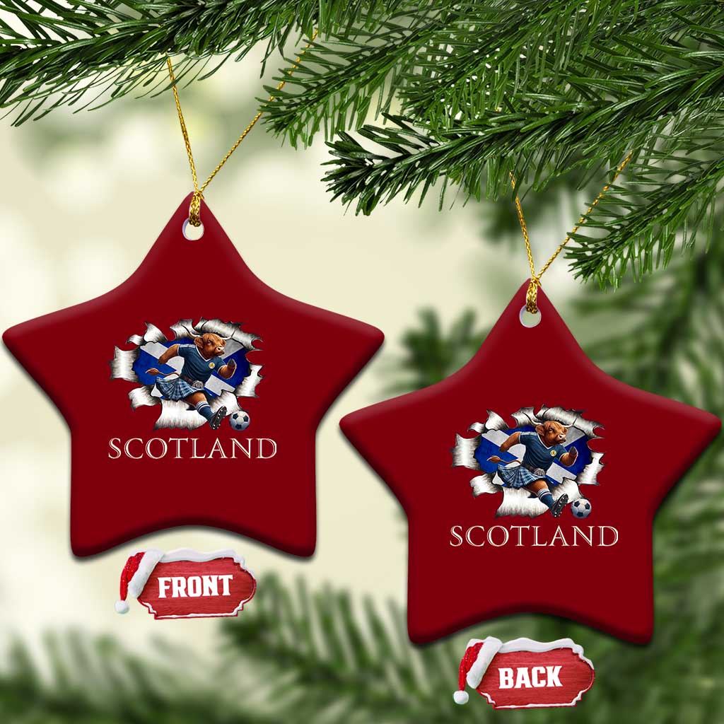 Funny Highland Cow in Kilt Footballer Ceramic Ornament We'll Be Coming Scottish Pride Football Fans TS02 Print Your Wear