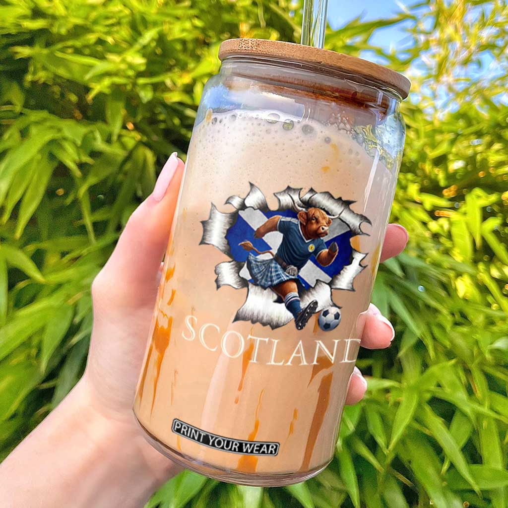 Funny Highland Cow in Kilt Footballer Glass Can We'll Be Coming Scottish Pride Football Fans TS02 Black Print Your Wear
