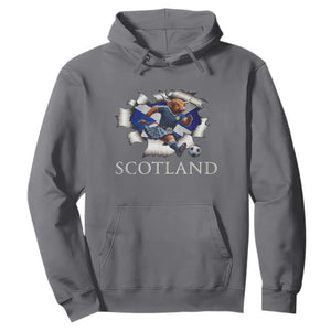 Funny Highland Cow in Kilt Footballer Hoodie We'll Be Coming Scottish Pride Football Fans TS02 Charcoal Print Your Wear