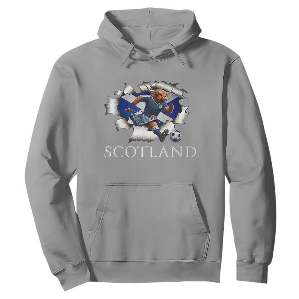 Funny Highland Cow in Kilt Footballer Hoodie We'll Be Coming Scottish Pride Football Fans TS02 Sport Gray Print Your Wear