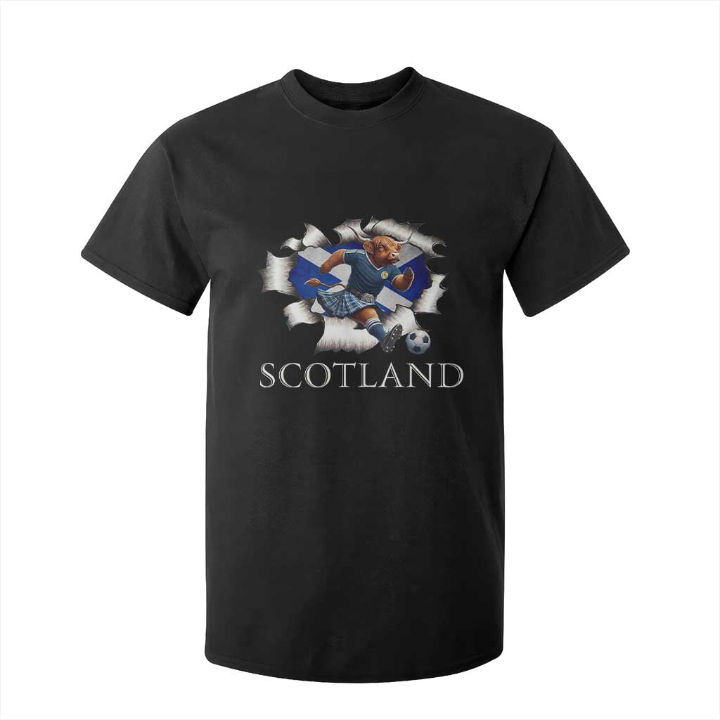 Funny Highland Cow in Kilt Footballer T Shirt For Kid We'll Be Coming Scottish Pride Football Fans TS02 Black Print Your Wear