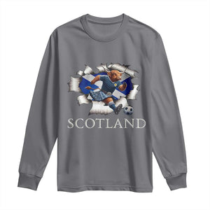 Funny Highland Cow in Kilt Footballer Long Sleeve Shirt We'll Be Coming Scottish Pride Football Fans TS02 Charcoal Print Your Wear