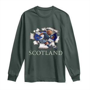 Funny Highland Cow in Kilt Footballer Long Sleeve Shirt We'll Be Coming Scottish Pride Football Fans TS02 Dark Forest Green Print Your Wear