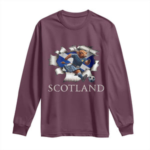 Funny Highland Cow in Kilt Footballer Long Sleeve Shirt We'll Be Coming Scottish Pride Football Fans TS02 Maroon Print Your Wear