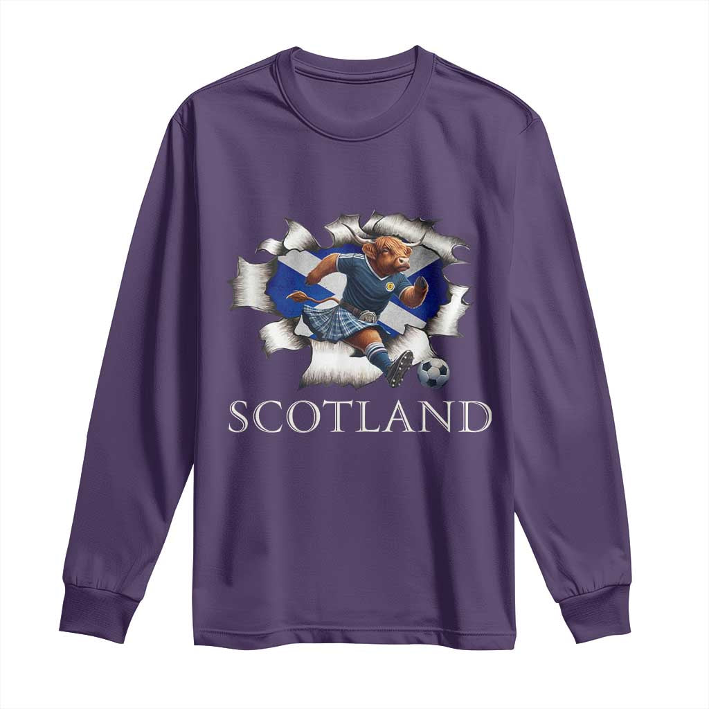 Funny Highland Cow in Kilt Footballer Long Sleeve Shirt We'll Be Coming Scottish Pride Football Fans TS02 Purple Print Your Wear