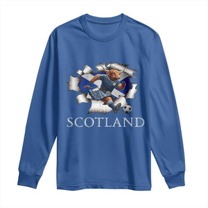 Funny Highland Cow in Kilt Footballer Long Sleeve Shirt We'll Be Coming Scottish Pride Football Fans TS02 Royal Blue Print Your Wear