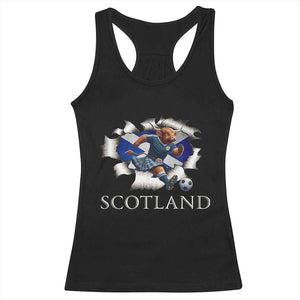 Funny Highland Cow in Kilt Footballer Racerback Tank Top We'll Be Coming Scottish Pride Football Fans TS02 Black Print Your Wear