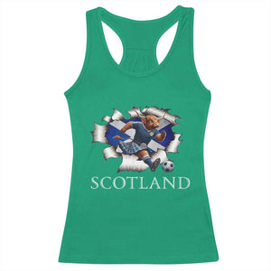 Funny Highland Cow in Kilt Footballer Racerback Tank Top We'll Be Coming Scottish Pride Football Fans TS02 Irish Green Print Your Wear