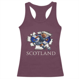 Funny Highland Cow in Kilt Footballer Racerback Tank Top We'll Be Coming Scottish Pride Football Fans TS02 Maroon Print Your Wear