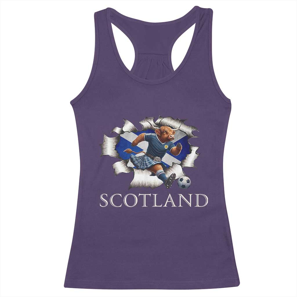 Funny Highland Cow in Kilt Footballer Racerback Tank Top We'll Be Coming Scottish Pride Football Fans TS02 Purple Print Your Wear