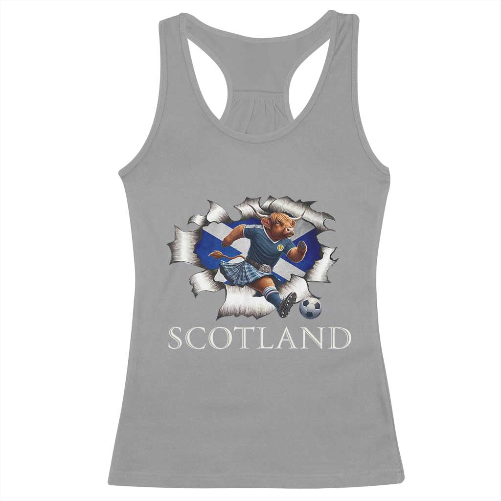 Funny Highland Cow in Kilt Footballer Racerback Tank Top We'll Be Coming Scottish Pride Football Fans TS02 Sport Gray Print Your Wear