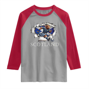 Funny Highland Cow in Kilt Footballer Raglan Shirt We'll Be Coming Scottish Pride Football Fans TS02 Sport Gray Red Print Your Wear