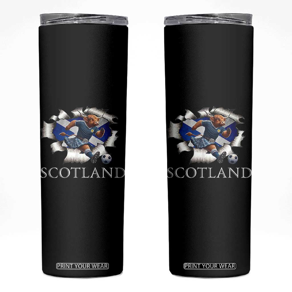 Funny Highland Cow in Kilt Footballer Skinny Tumbler We'll Be Coming Scottish Pride Football Fans TS02 Black Print Your Wear