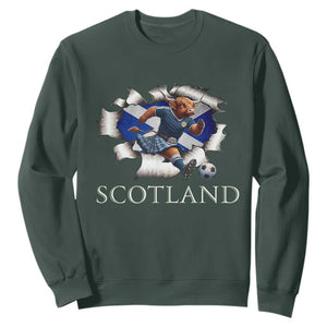 Funny Highland Cow in Kilt Footballer Sweatshirt We'll Be Coming Scottish Pride Football Fans TS02 Dark Forest Green Print Your Wear