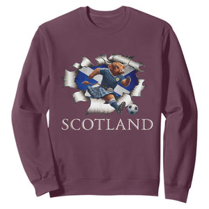 Funny Highland Cow in Kilt Footballer Sweatshirt We'll Be Coming Scottish Pride Football Fans TS02 Maroon Print Your Wear