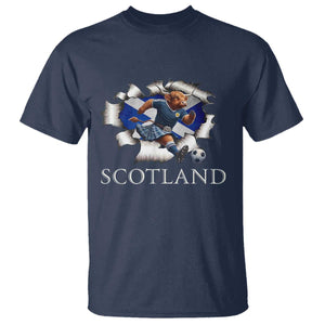 Funny Highland Cow in Kilt Footballer T Shirt We'll Be Coming Scottish Pride Football Fans TS02 Navy Print Your Wear