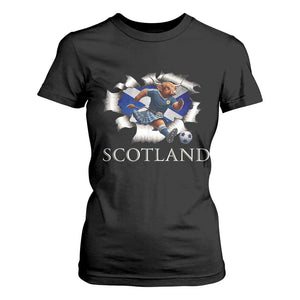 Funny Highland Cow in Kilt Footballer T Shirt For Women We'll Be Coming Scottish Pride Football Fans TS02 Black Print Your Wear