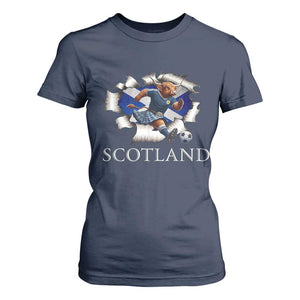 Funny Highland Cow in Kilt Footballer T Shirt For Women We'll Be Coming Scottish Pride Football Fans TS02 Navy Print Your Wear