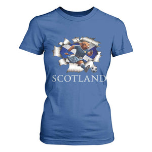 Funny Highland Cow in Kilt Footballer T Shirt For Women We'll Be Coming Scottish Pride Football Fans TS02 Royal Blue Print Your Wear