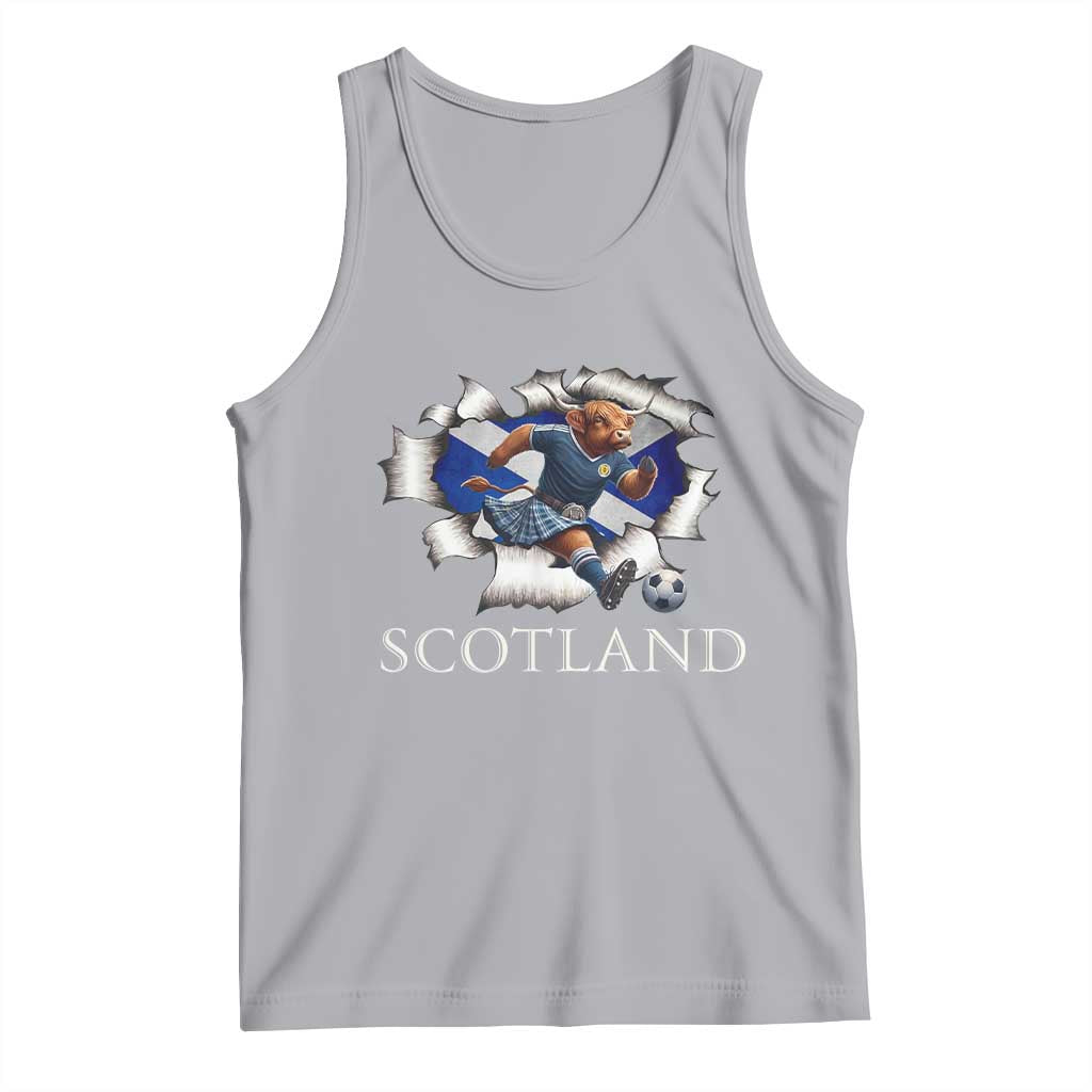 Funny Highland Cow in Kilt Footballer Tank Top We'll Be Coming Scottish Pride Football Fans TS02 Athletic Heather Print Your Wear