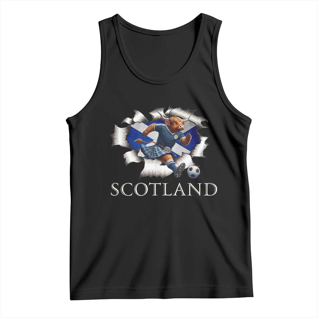 Funny Highland Cow in Kilt Footballer Tank Top We'll Be Coming Scottish Pride Football Fans TS02 Black Print Your Wear