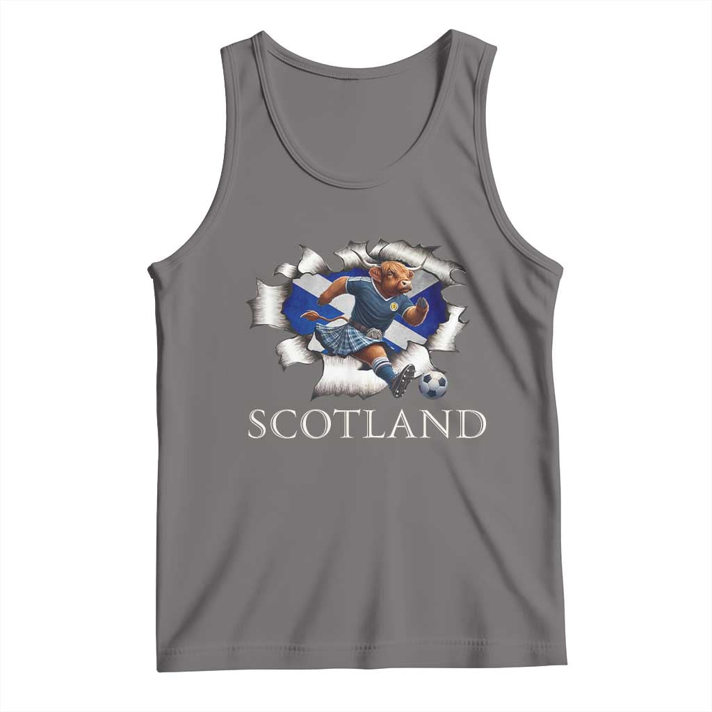 Funny Highland Cow in Kilt Footballer Tank Top We'll Be Coming Scottish Pride Football Fans TS02 Deep Heather Print Your Wear