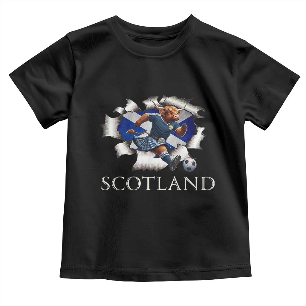 Funny Highland Cow in Kilt Footballer Toddler T Shirt We'll Be Coming Scottish Pride Football Fans TS02 Black Print Your Wear