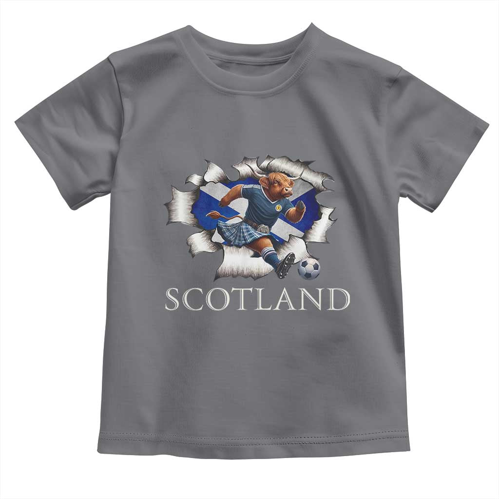 Funny Highland Cow in Kilt Footballer Toddler T Shirt We'll Be Coming Scottish Pride Football Fans TS02 Charcoal Print Your Wear