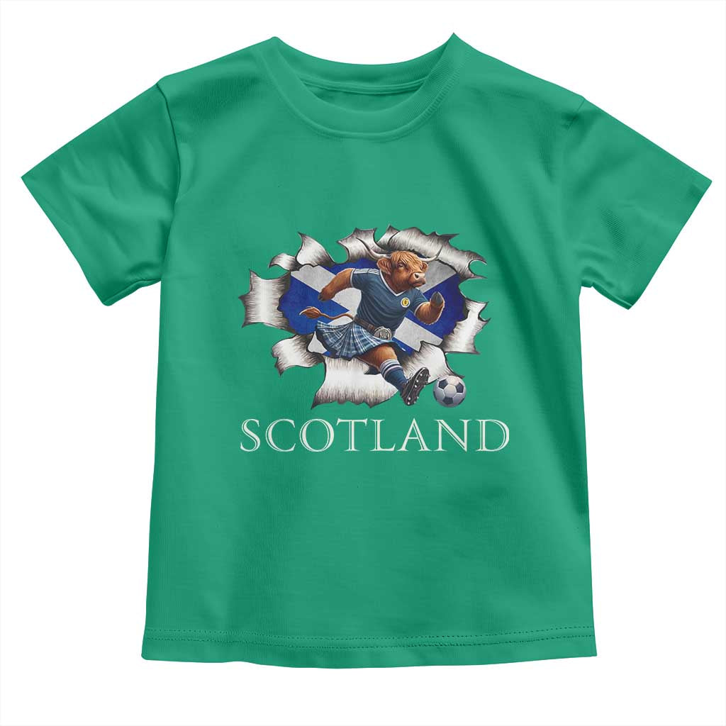 Funny Highland Cow in Kilt Footballer Toddler T Shirt We'll Be Coming Scottish Pride Football Fans TS02 Irish Green Print Your Wear