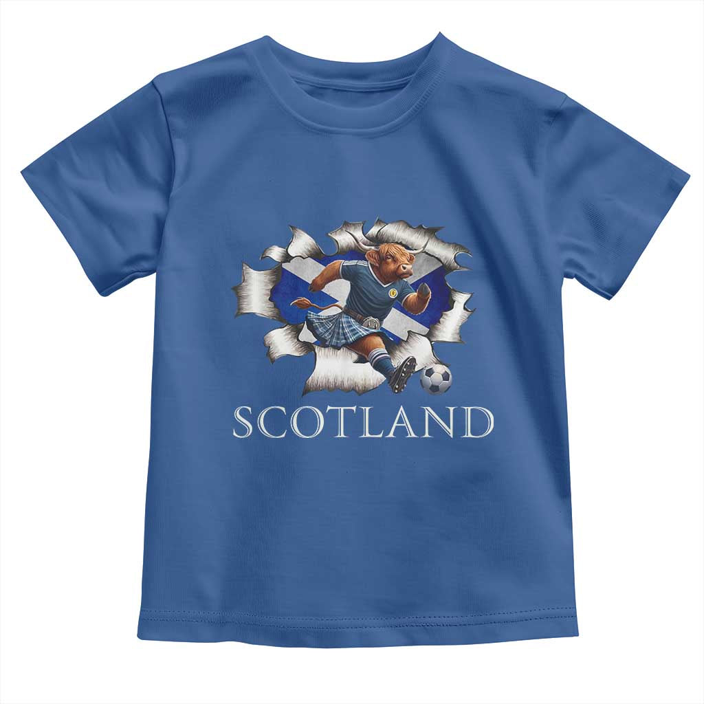Funny Highland Cow in Kilt Footballer Toddler T Shirt We'll Be Coming Scottish Pride Football Fans TS02 Royal Blue Print Your Wear