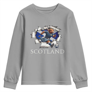 Funny Highland Cow in Kilt Footballer Youth Sweatshirt We'll Be Coming Scottish Pride Football Fans TS02 Sport Gray Print Your Wear