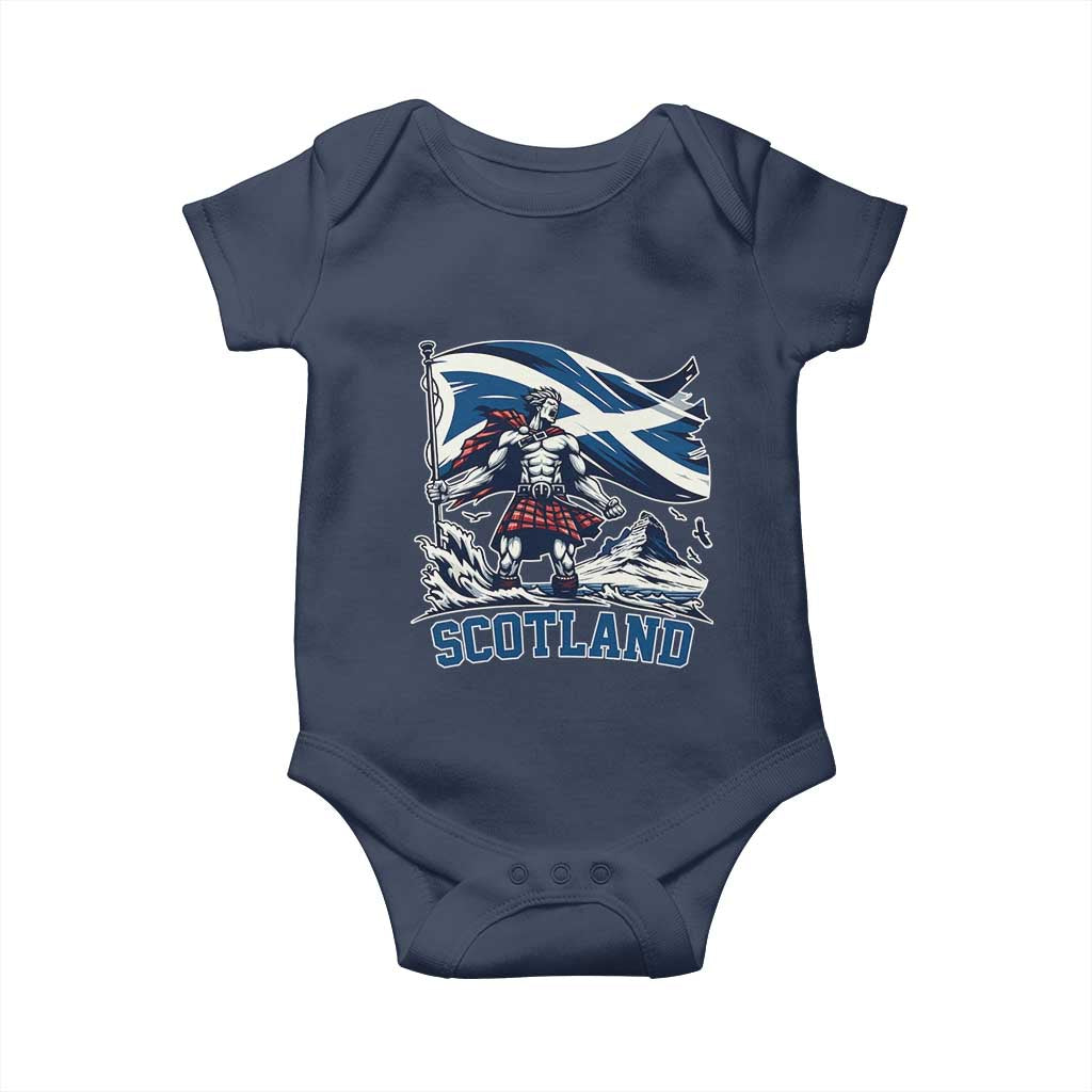 Scottish Warrior Baby Onesie Brave Highland Hero Scotland Flag TS02 Navy Print Your Wear
