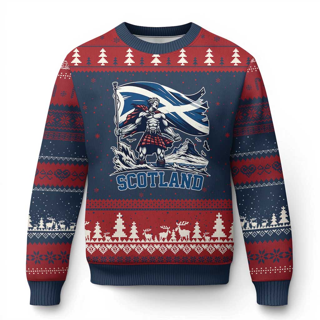 Scottish Warrior Ugly Christmas Sweater Brave Highland Hero Scotland Flag TS02 Navy Red Print Your Wear
