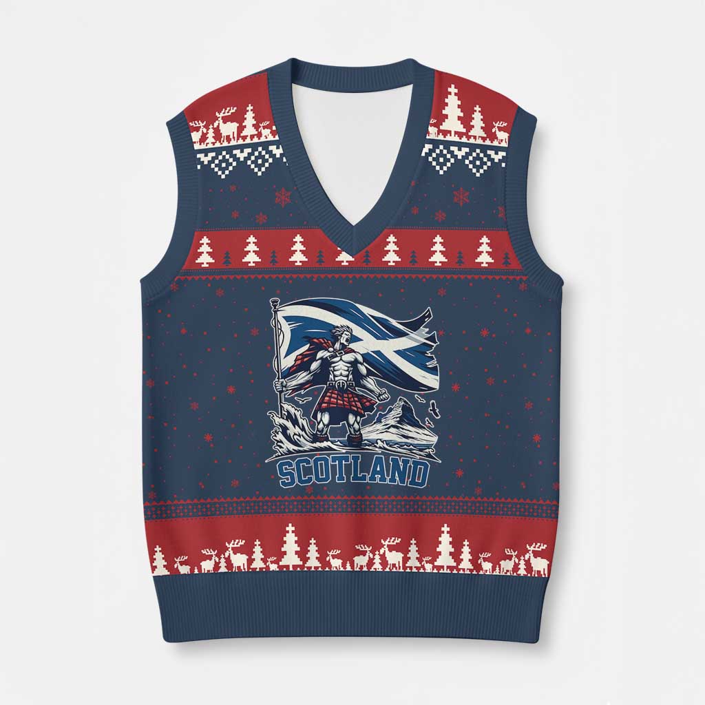 Scottish Warrior V-Neck Knit Sweater Vest Brave Highland Hero Scotland Flag TS02 Navy Red Print Your Wear