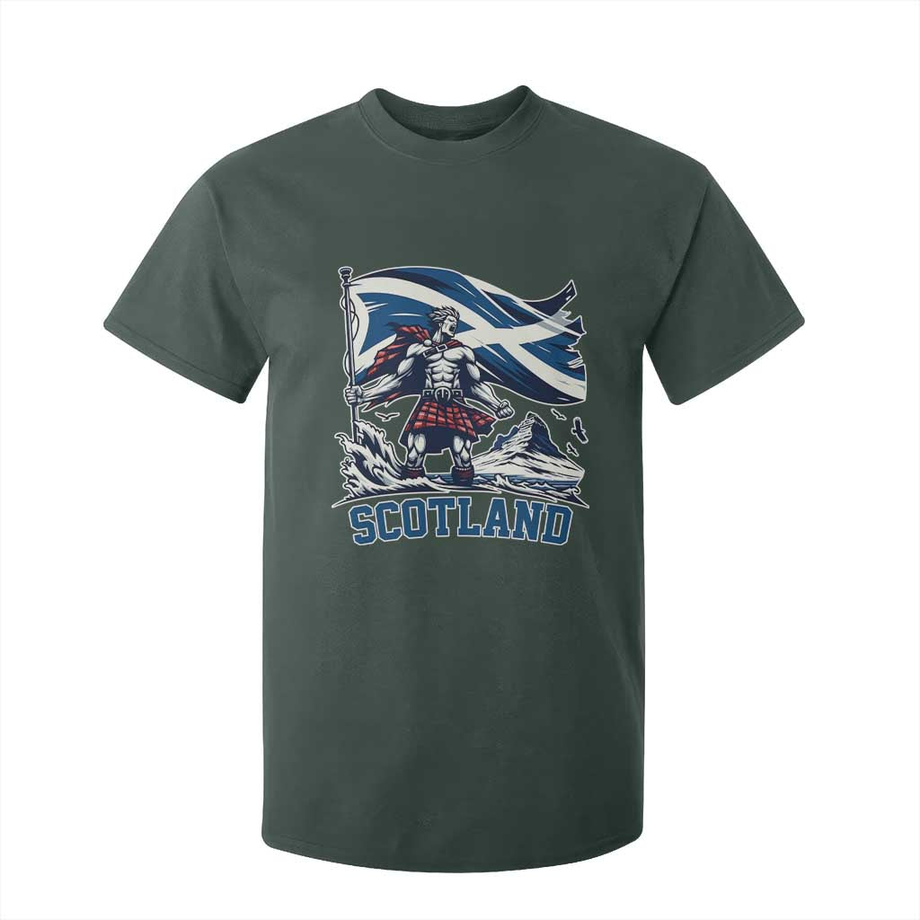 Scottish Warrior T Shirt For Kid Brave Highland Hero Scotland Flag TS02 Dark Forest Green Print Your Wear