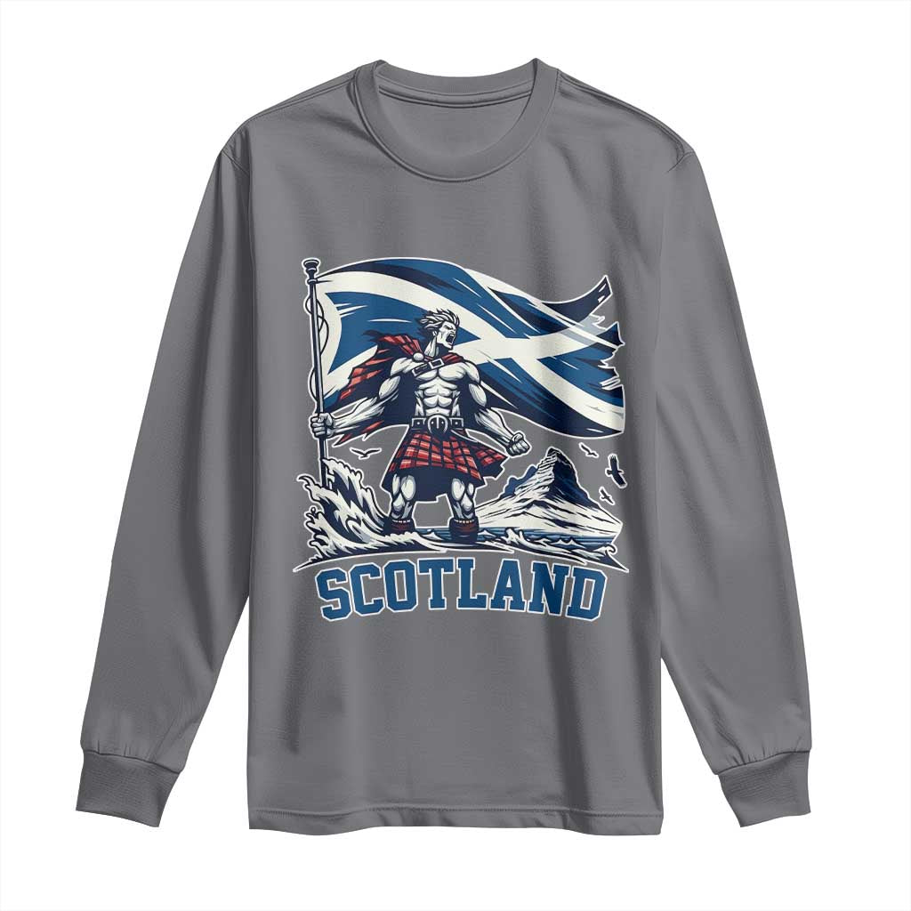 Scottish Warrior Long Sleeve Shirt Brave Highland Hero Scotland Flag TS02 Charcoal Print Your Wear