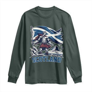 Scottish Warrior Long Sleeve Shirt Brave Highland Hero Scotland Flag TS02 Dark Forest Green Print Your Wear