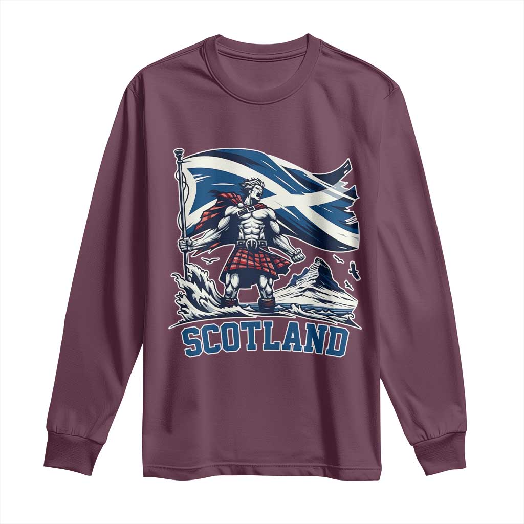 Scottish Warrior Long Sleeve Shirt Brave Highland Hero Scotland Flag TS02 Maroon Print Your Wear
