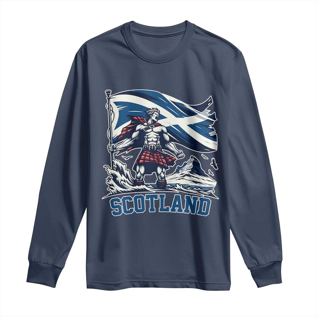 Scottish Warrior Long Sleeve Shirt Brave Highland Hero Scotland Flag TS02 Navy Print Your Wear