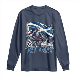 Scottish Warrior Long Sleeve Shirt Brave Highland Hero Scotland Flag TS02 Navy Print Your Wear