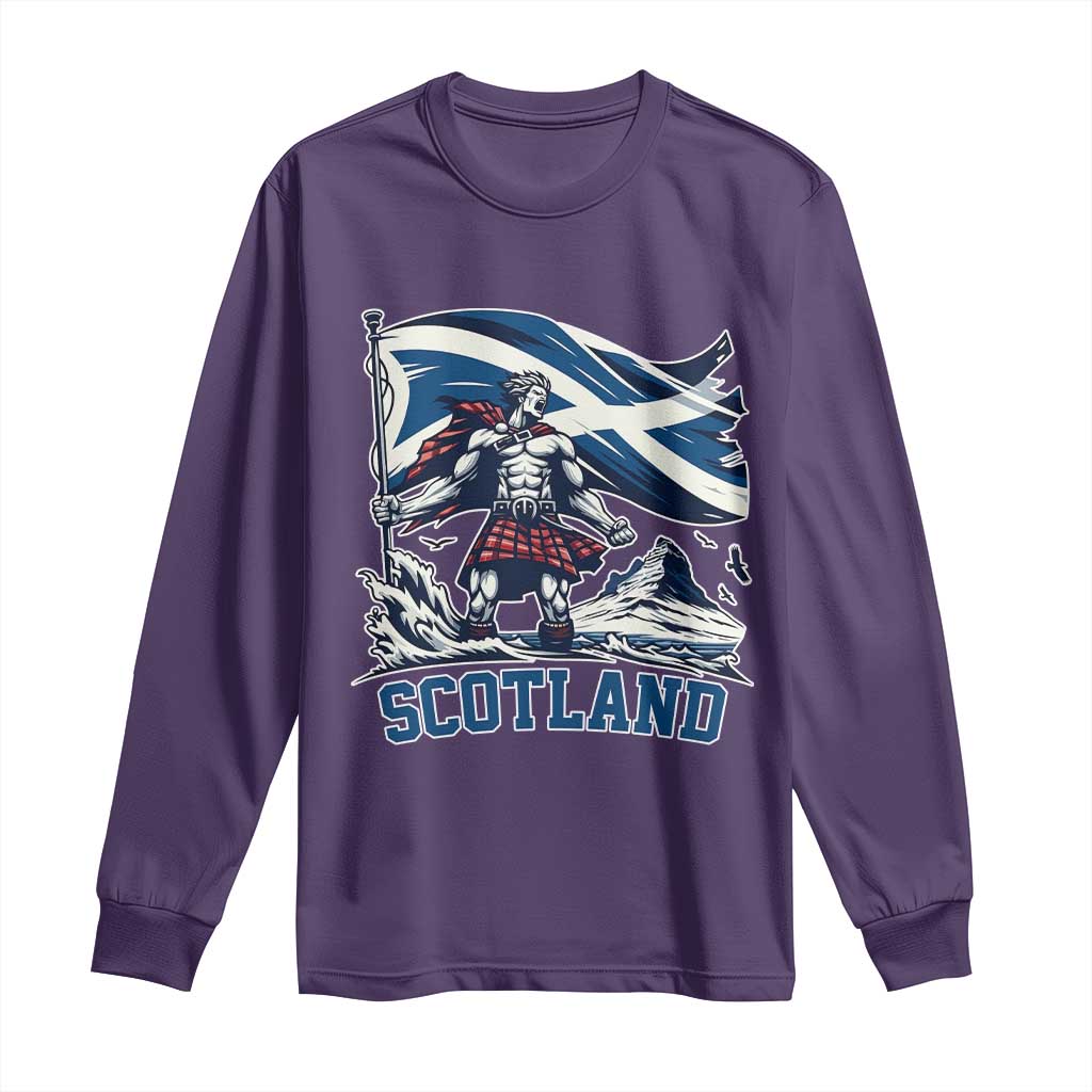 Scottish Warrior Long Sleeve Shirt Brave Highland Hero Scotland Flag TS02 Purple Print Your Wear