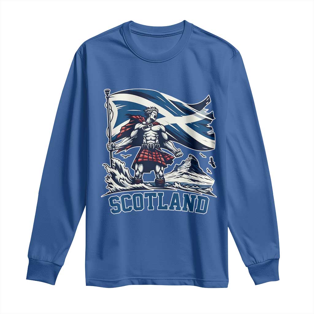 Scottish Warrior Long Sleeve Shirt Brave Highland Hero Scotland Flag TS02 Royal Blue Print Your Wear