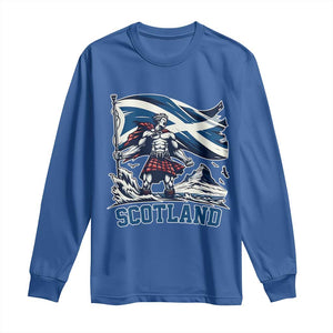 Scottish Warrior Long Sleeve Shirt Brave Highland Hero Scotland Flag TS02 Royal Blue Print Your Wear