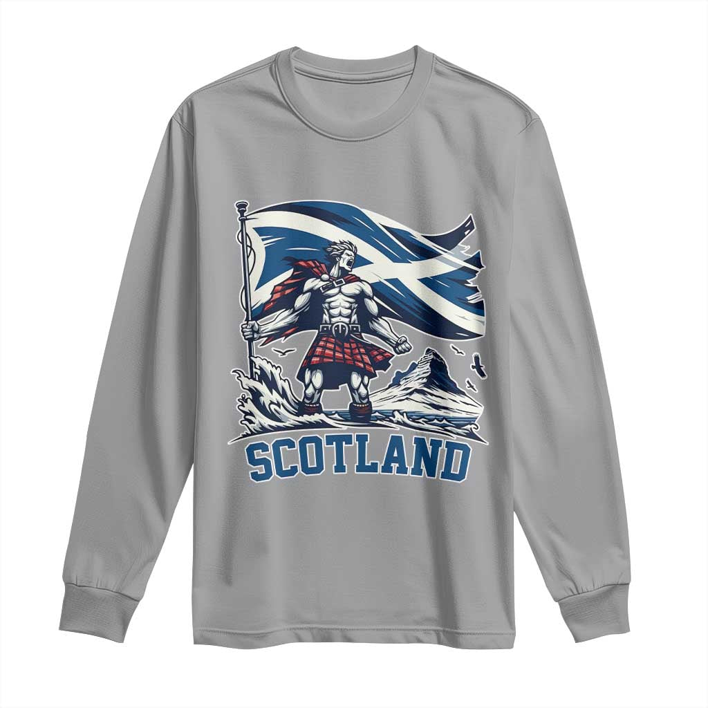 Scottish Warrior Long Sleeve Shirt Brave Highland Hero Scotland Flag TS02 Sport Gray Print Your Wear