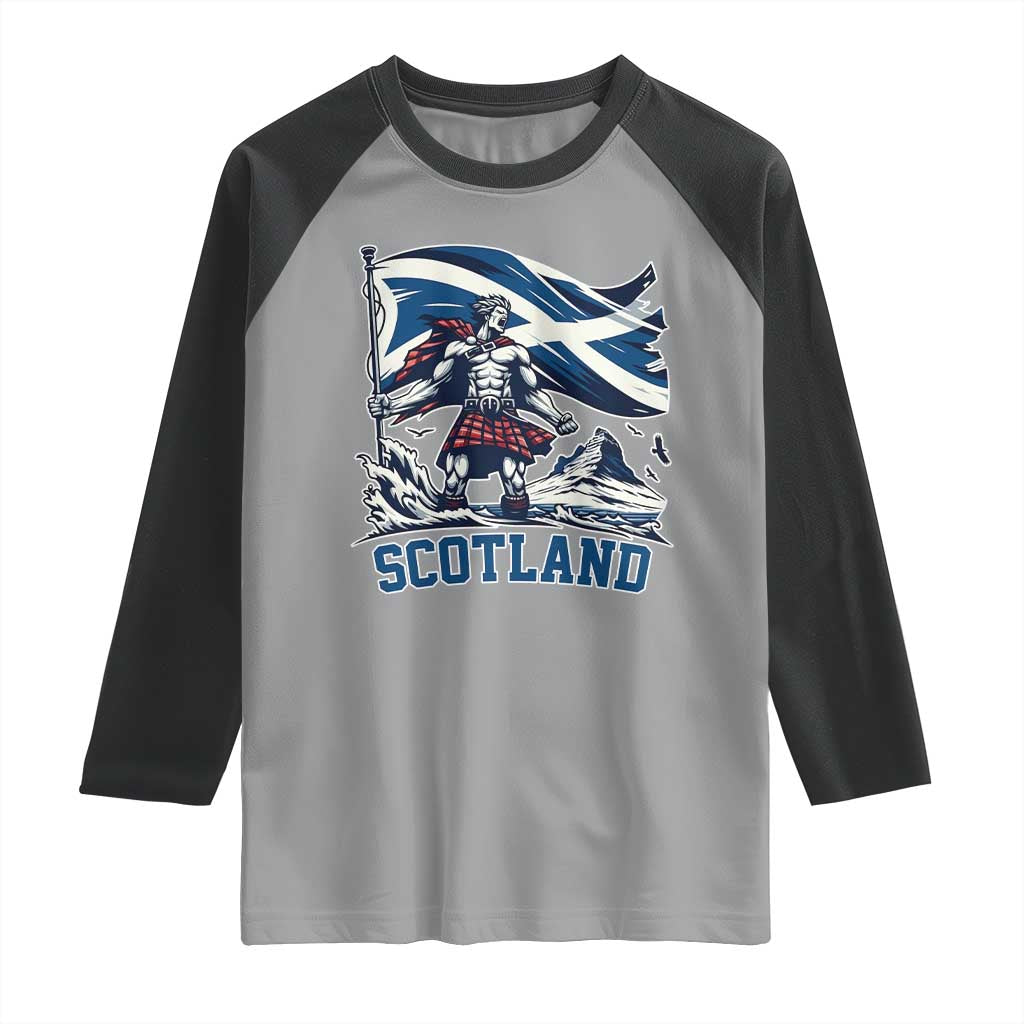 Scottish Warrior Raglan Shirt Brave Highland Hero Scotland Flag TS02 Sport Gray Black Print Your Wear