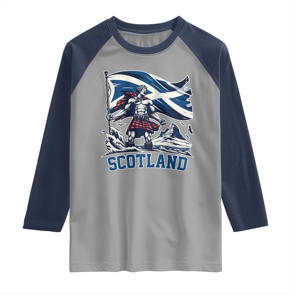 Scottish Warrior Raglan Shirt Brave Highland Hero Scotland Flag TS02 Sport Gray Navy Print Your Wear