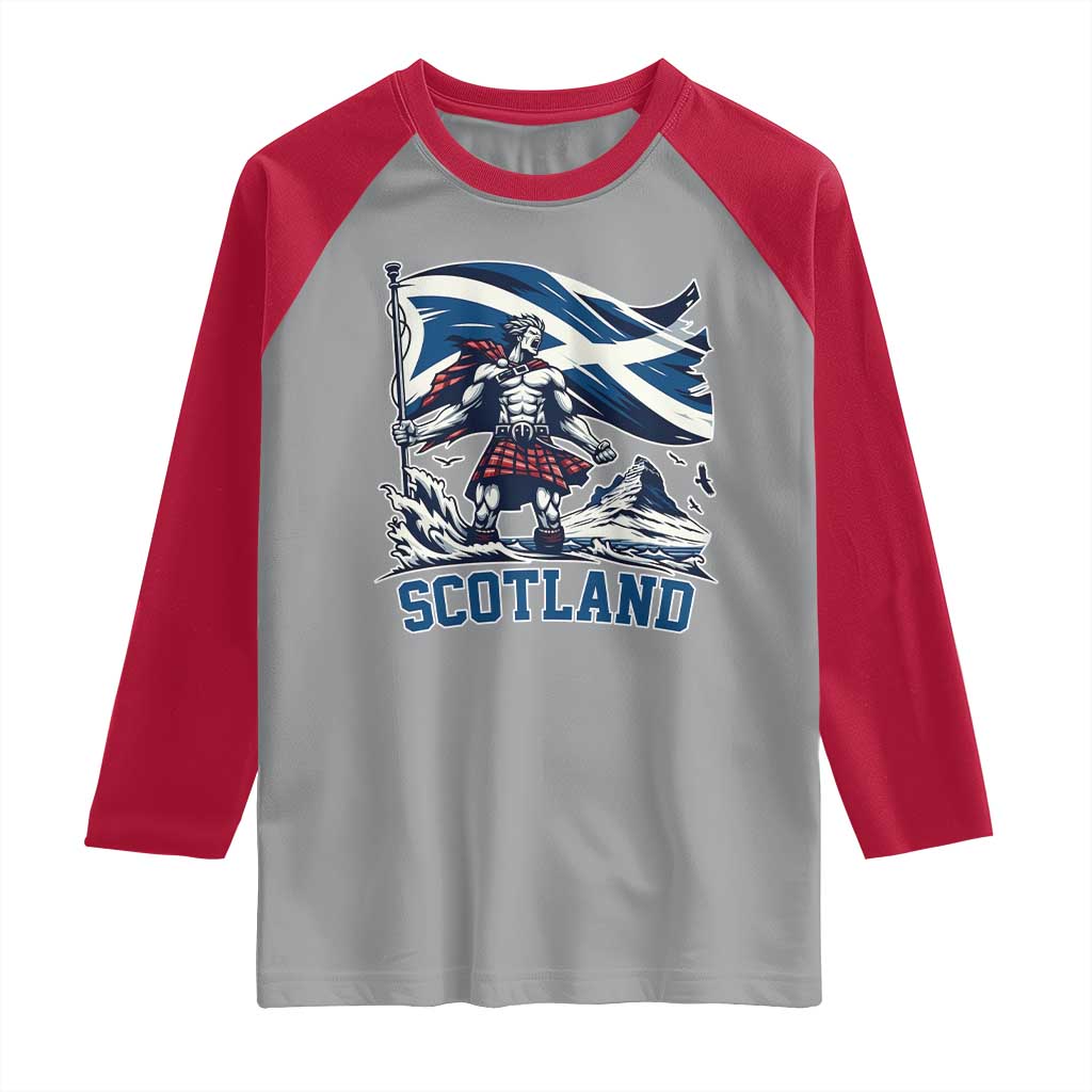 Scottish Warrior Raglan Shirt Brave Highland Hero Scotland Flag TS02 Sport Gray Red Print Your Wear