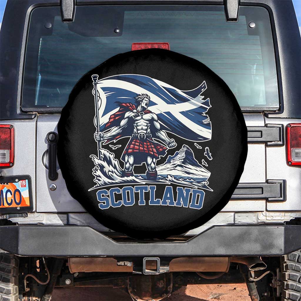 Scottish Warrior Spare Tire Cover Brave Highland Hero Scotland Flag TS02 No hole Black Print Your Wear